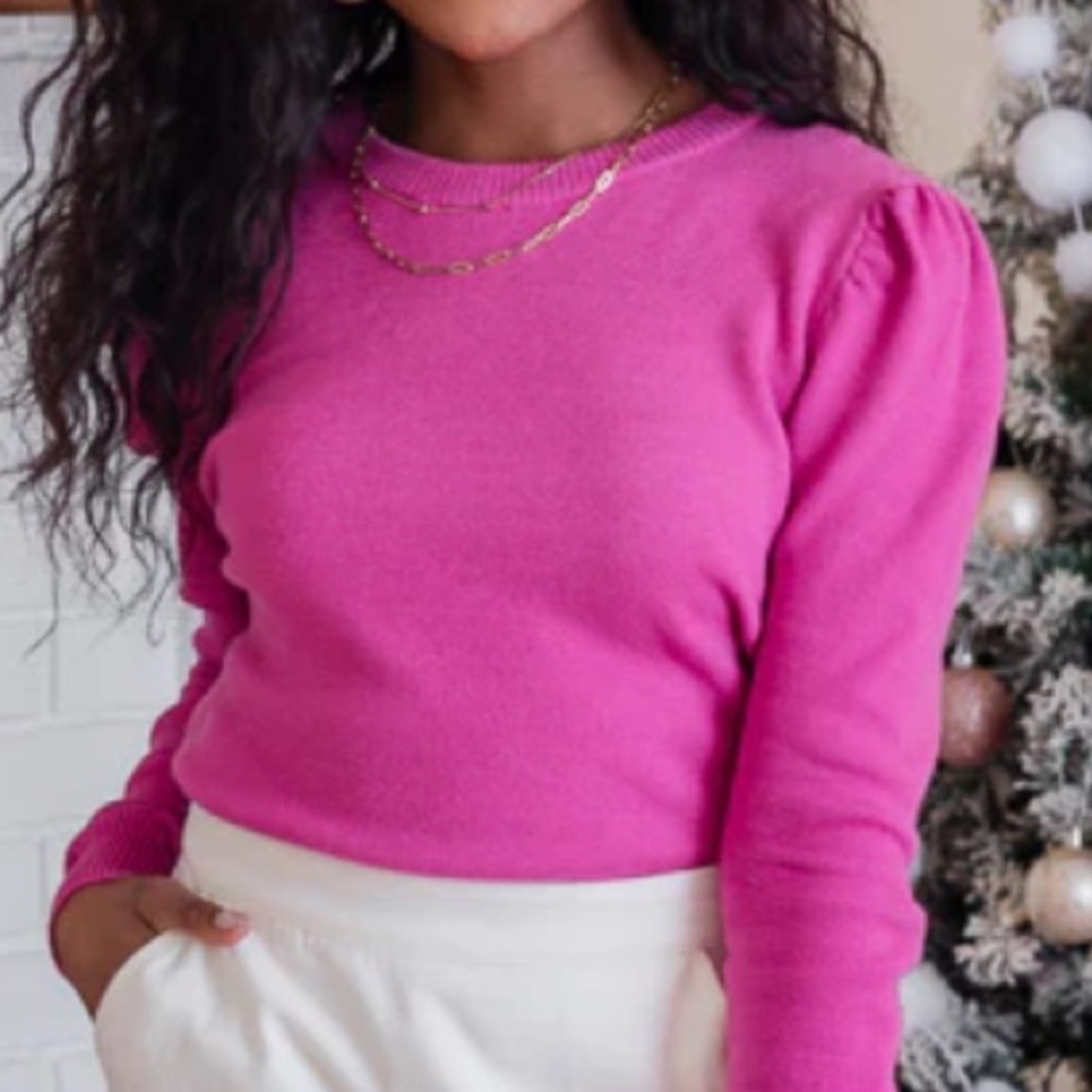 Pink lily berry puff sleeve sweater